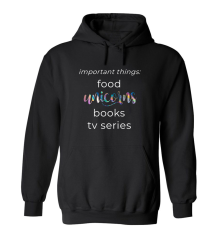 Bluza z kapturem IMPORTANT THINGS FOOD UNICORNS BOOKS TV SERIES książki jednorożce unicorn krój unisex