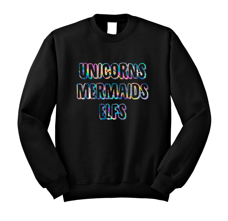 unicorns mermaids elfs bluza czarna.png