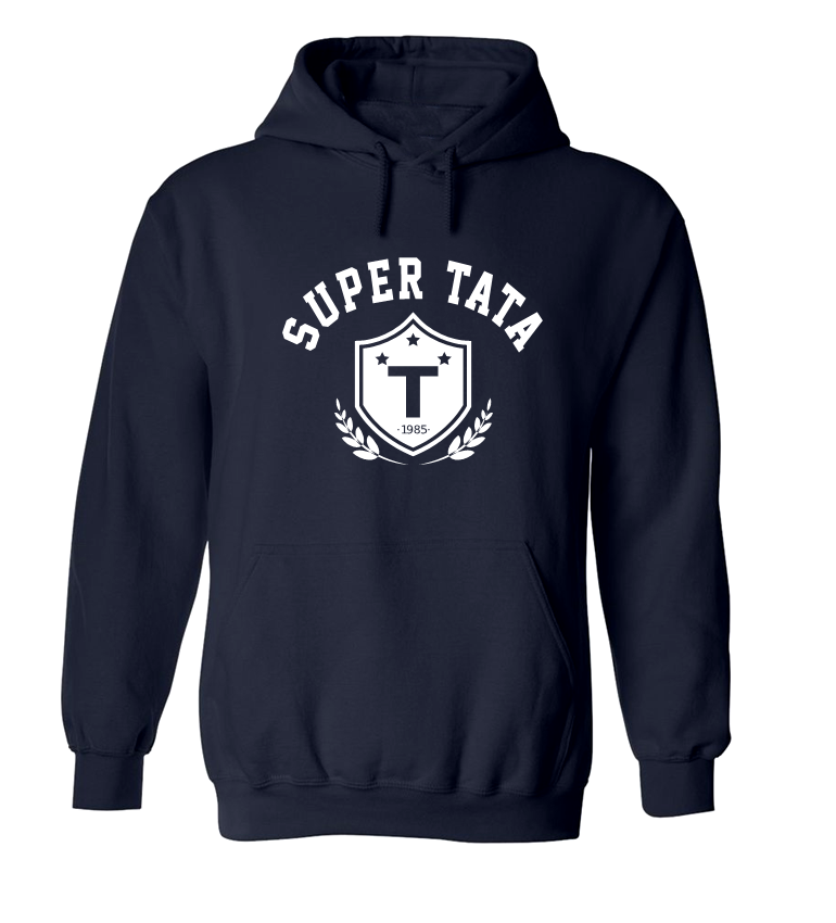 Bluza SUPER TATA dla par zakochanych dla dwojga z kapturem męska granatowa.png