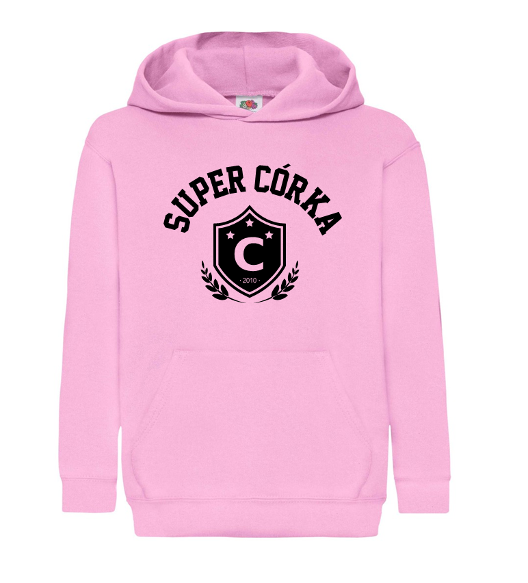 Bluza dziecięca z kapturem SUPER CÓRKA z nadrukiem pudroworóżowa.png