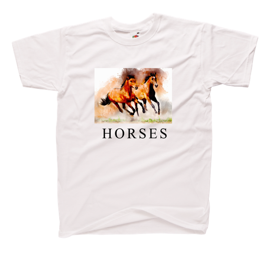 koszulka z nadrukiem HORSES konie biała.png