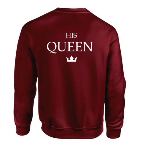 Bluza HIS QUEEN dla Niej dla par zakochanych bordo L biały nadruk TYŁ