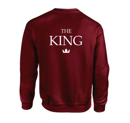 Bluza THE KING dla Niego dla par zakochanych bordo XL biały nadruk TYŁ
