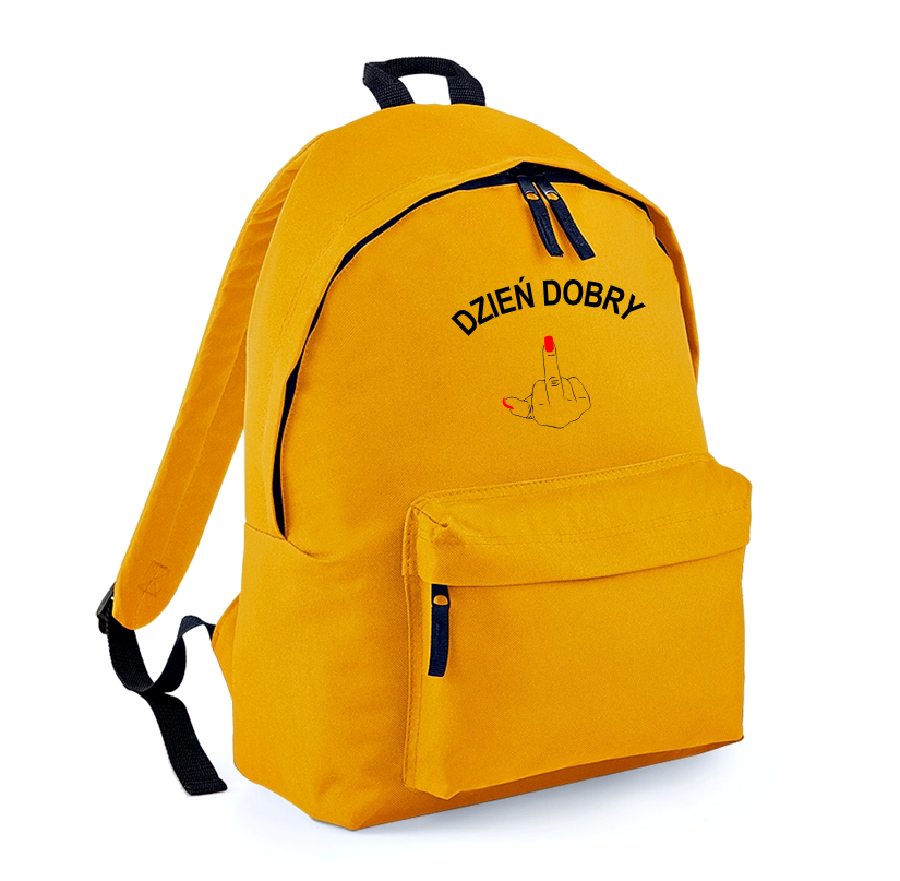 DZIEŃ DOBRY plecak do szkoł duży pojemny z nadrukiem musztardowy.png