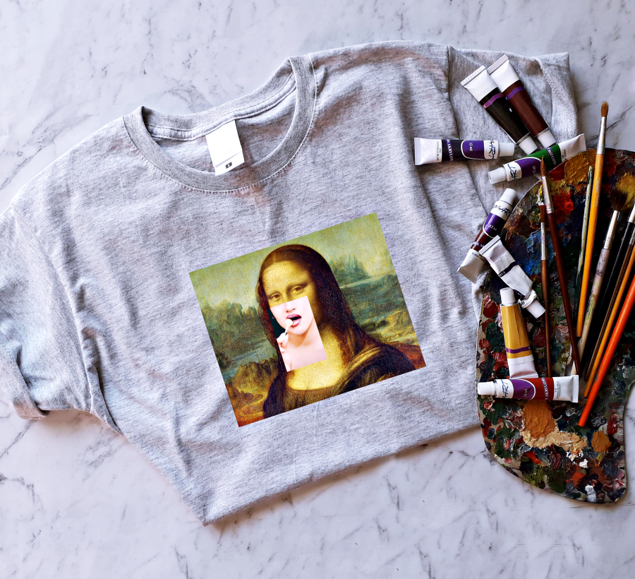 koszulka MONA LISA lizak lollipop fake art szara.png