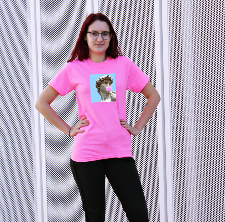 koszulka z nadrukiem DAWID z gumą balonową michał anioł różowa 2.png