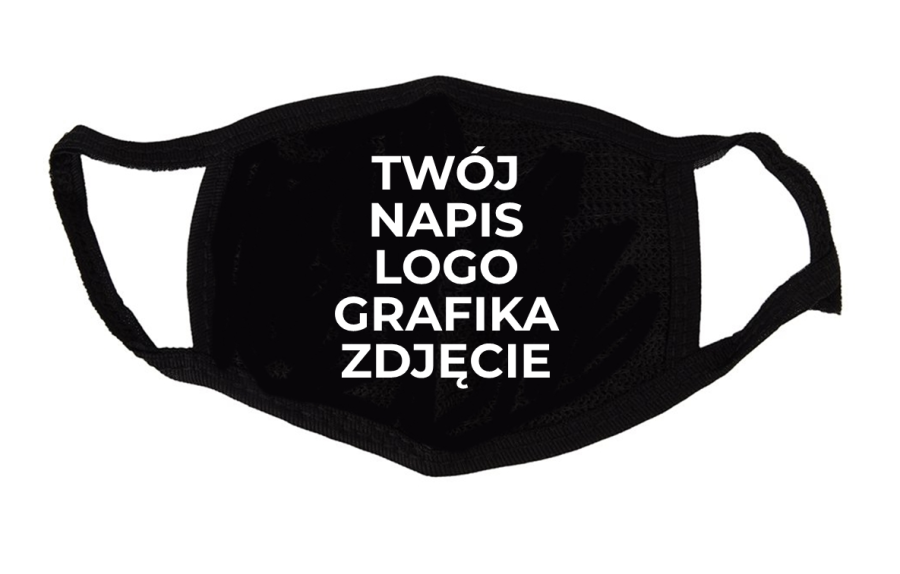 czarna maseczka chigieniczna z własnym nadrukiem napisami logo grafiką zdjęciem.png