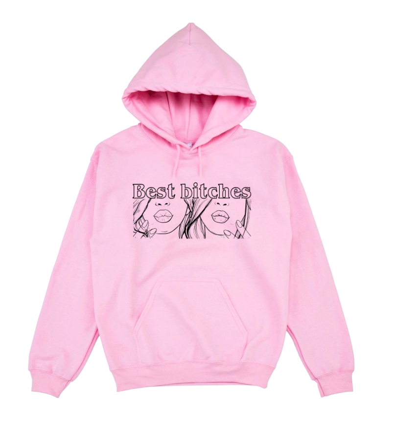 bluza z kapturem damska best bitches dla przyjaciółek przyjaciółki bff best friends z nadrukiem pudrowyróż.png