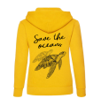bluza z kapturem damska z nadrukiem save the oceans błękitna kangurka ekologia żółw żółta.png