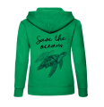 bluza z kapturem damska z nadrukiem save the oceans błękitna kangurka ekologia żółw zielona.png