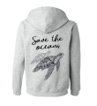 bluza z kapturem damska z nadrukiem save the oceans błękitna kangurka ekologia żółw szara.png