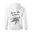 bluza z kapturem damska z nadrukiem save the oceans błękitna kangurka ekologia żółw biała.png