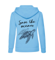 bluza z kapturem damska z nadrukiem save the oceans błękitna kangurka ekologia żółw błękitna.png