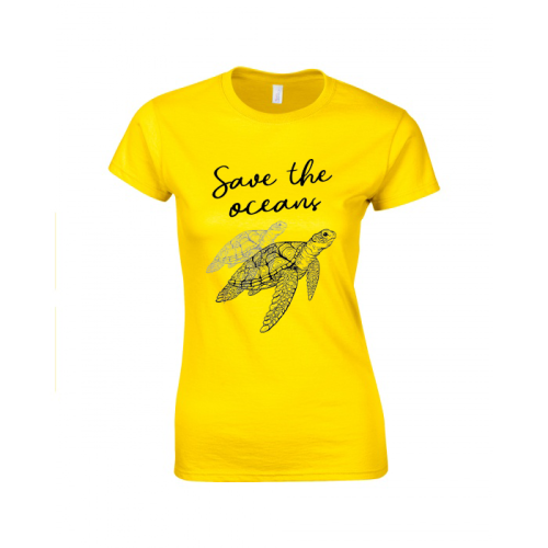 Koszulka damska SAVE THE OCEANS żółwie ekologia natura planeta z nadrukiem