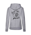 bluza z kapturem damska SAVE THE PLANET ekologia planeta środowisko z nadrukiem szary ciemny tyl.png