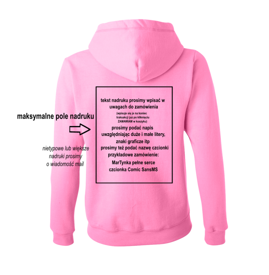 bluza damska z kapturem z własnym nadrukiem jasny róż tył.png