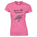 koszulka damska SAVE THE PLANET ekologia planeta środowisko z nadrukiem fuksja przod.png