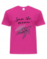 koszulka damska z nadrukiem SAVE THE OCEANS ekologia żółw ocean planeta fuksja przod.png