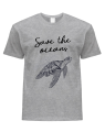 koszulka damska z nadrukiem SAVE THE OCEANS ekologia żółw ocean planeta szary ciemny przod.png