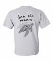 koszulka damska z nadrukiem SAVE THE OCEANS ekologia żółw ocean planeta szary tyl.png