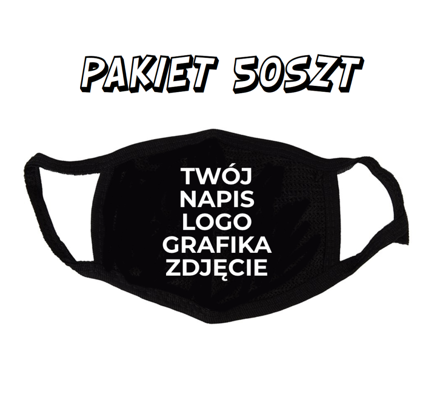 czarna maseczka chigieniczna z własnym nadrukiem napisami logo grafiką zdjęciem dla firm pakiet 50szt zestaw.png