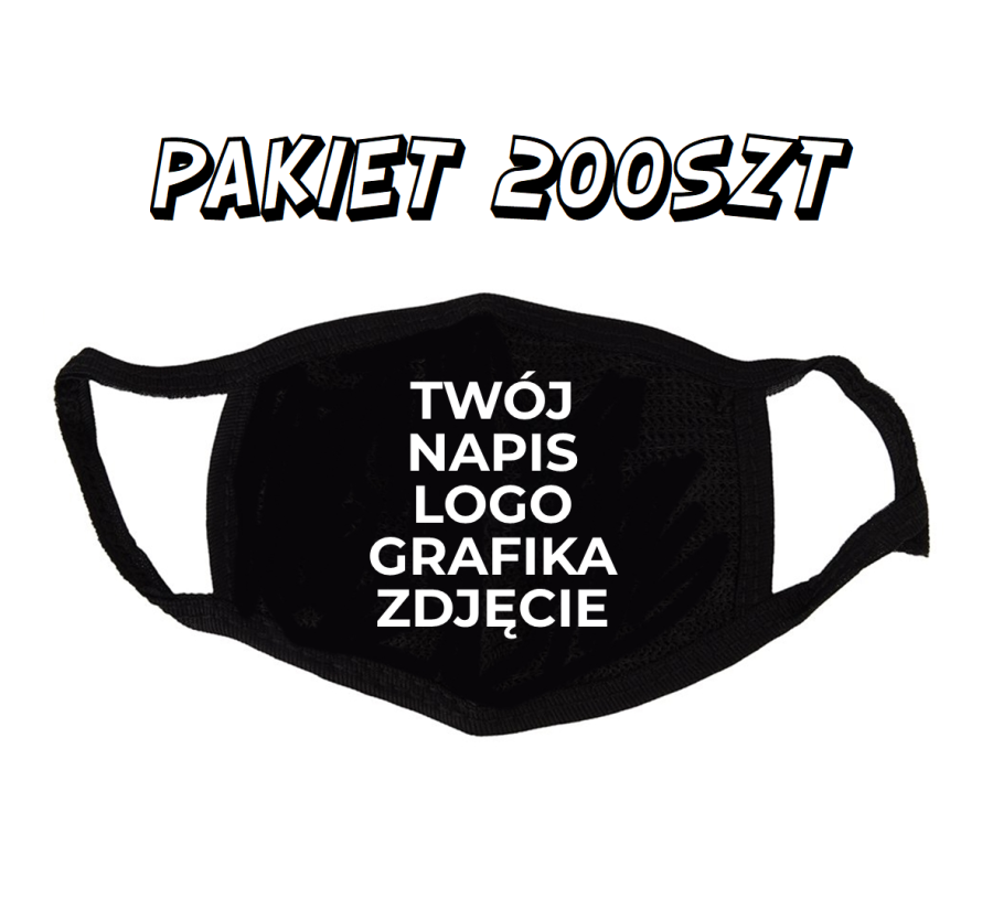 czarna maseczka chigieniczna z własnym nadrukiem napisami logo grafiką zdjęciem dla firm pakiet 200zt zestaw.png