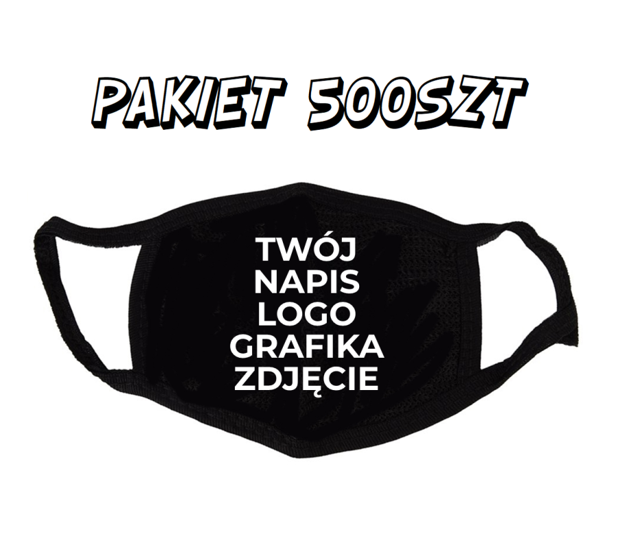 czarna maseczka chigieniczna z własnym nadrukiem napisami logo grafiką zdjęciem dla firm pakiet 500szt zestaw.png