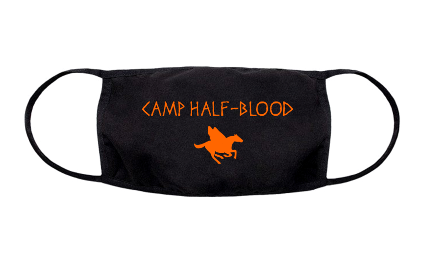 czarna maseczka higieniczna z nadrukiem camp half blood koń demigods.png