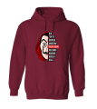 bluza z kapturem z nadrukiem PROFESSOR maska dali dom kangurka bordowa.png
