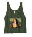 crop top krótka koszulka do pępka z nadrukiem MONA LISA LOLLIPOP lizak Leonardo Da Vinci bluzka odkrywająca brzuch przed pępek oliwkowa.png
