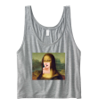 crop top krótka koszulka do pępka z nadrukiem MONA LISA LOLLIPOP lizak Leonardo Da Vinci bluzka odkrywająca brzuch przed pępek szara.png