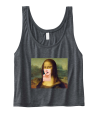 crop top krótka koszulka do pępka z nadrukiem MONA LISA LOLLIPOP lizak Leonardo Da Vinci bluzka odkrywająca brzuch przed pępek ciemnoszara.png