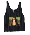 crop top krótka koszulka do pępka z nadrukiem MONA LISA LOLLIPOP lizak Leonardo Da Vinci bluzka odkrywająca brzuch przed pępek czarna.png