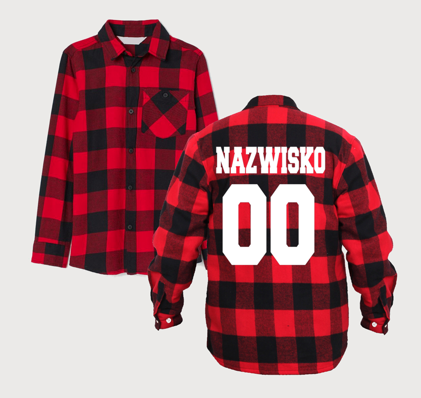 koszula flanelowa nazwisko numer z własnym nadrukiem czerwona.png