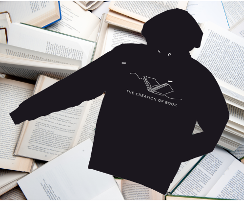 Bluza z kapturem THE CREATION OF BOOK z nadrukiem napisami książki books lineart aesthetic kangurka z napisami unisex