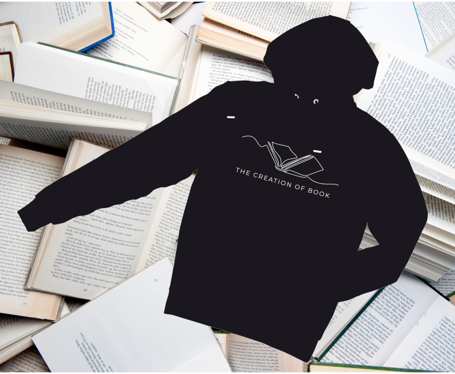 bluza THE CREATION OF BOOK z kapturem kangurka z nadrukiem lineart books książki.png