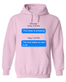 bluza z kapturem z nadrukiem THIS BOOK MAKES ME śmieszna dymki facebook beka zabawna cytat napisami pudroworóżowa.png
