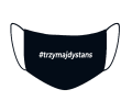 czarna maseczka bawełniana wielorazowa antywirusowa z napisami #TRZYMADYSTANS maska ochronna na twarz.png