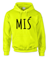 bluza z kapturem męska MIŚ  dla par zakochanych dla niego dwojga walentynki neon óżłty.png