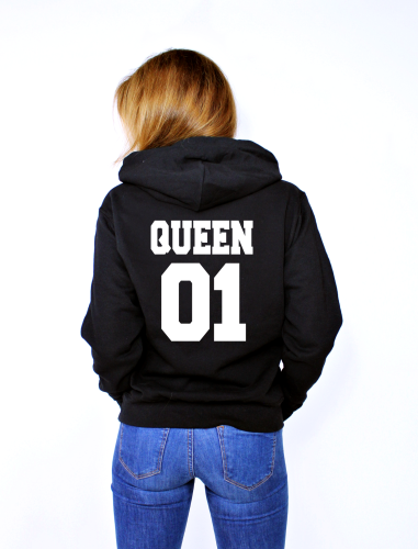 Bluza z kapturem damska QUEEN 01 dla par zakochanych dla niej walentynki czarna XXL