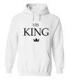 bluza męska z kapturem HIS KING dla par zakochanych lgbt walentynkowa z napisami nadrukiem pomysł na prezent biała.png