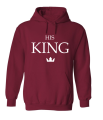 bluza męska z kapturem HIS KING dla par zakochanych lgbt walentynkowa z napisami nadrukiem pomysł na prezent bordowa.png