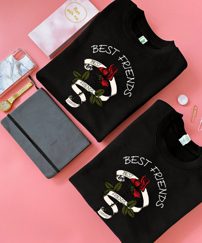 Bluza BEST FRIENDS róża dla przyjaciółki przyjaciółek z nadrukiem napiasami kwiaty prezent bff