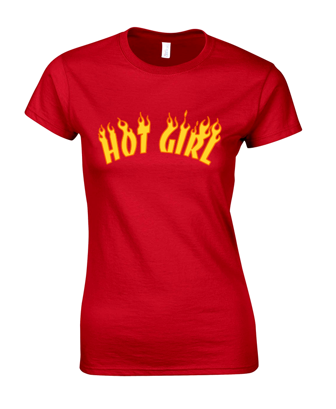 koszulka DAMSKA DLA PAR ZAKOCHANYCH z nadrukiem HOT GIRL dla niej prezent kobieca bluzka walentynki girl power czerwona.png