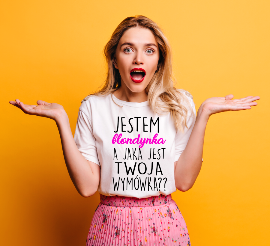 koszulka jestem blondynką damska z nadrukiem biała zdjęcie.png