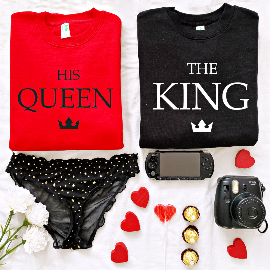 bluzy dla par zakochanych THE KING HIS QUEEN dla dwojga walentynkowe dla niej i dla niego prezent dwa.png