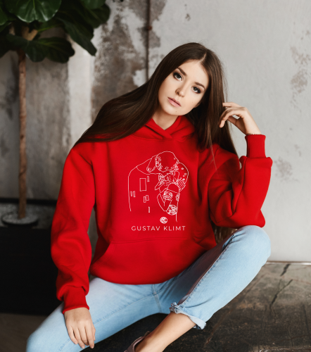 Bluza z kapturem GUSTAV KLIMT POCAŁUNEK lineart rysunek linie art aesthetic sztuka z nadrukiem napisami malarz kangurka unisex
