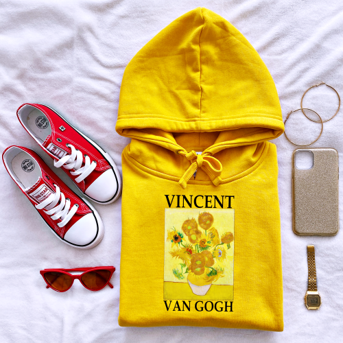 Bluza z kapturem SŁONECZNIKI VAN GOGH z nadrukiem malarz obraz słynny sztuka art aesthetic kangurka unisex