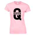 koszulka damska QUEEN Q  dla NIEJ par zakochanych prezent walentynki rocznica nadruk krĂłlowa napis pudroworĂłĹĽowa.png