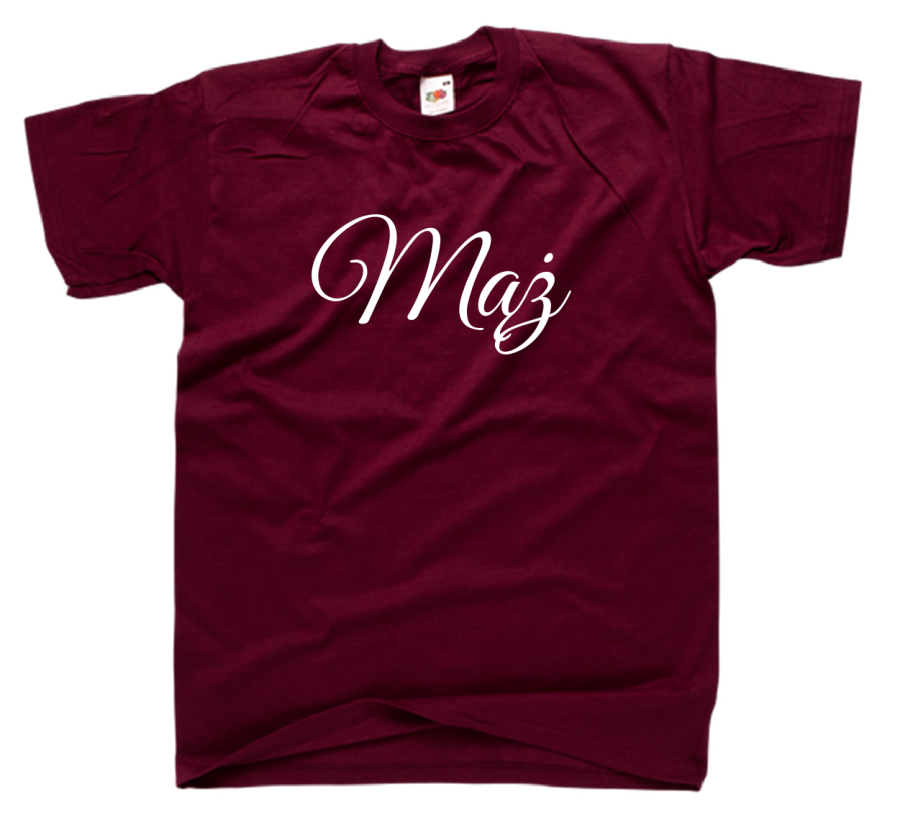 koszulka męska z napisem MĄŻ dla niego par zakochanych prezent walentynki rocznica napis bordowa.png